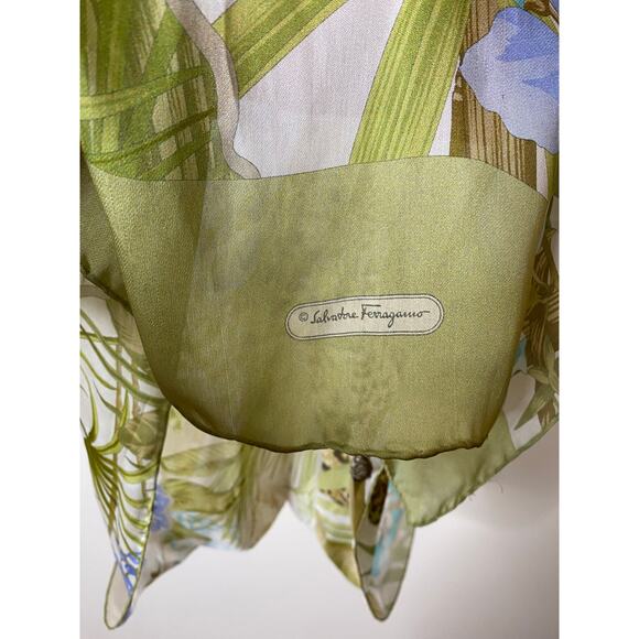 SALVATORE FERRAGAMO Vintage Silk Safari Cheetah Giraffe Floral Print Long Scarf - Picture 5 of 7